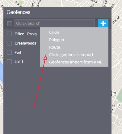 select the type of gps geofence